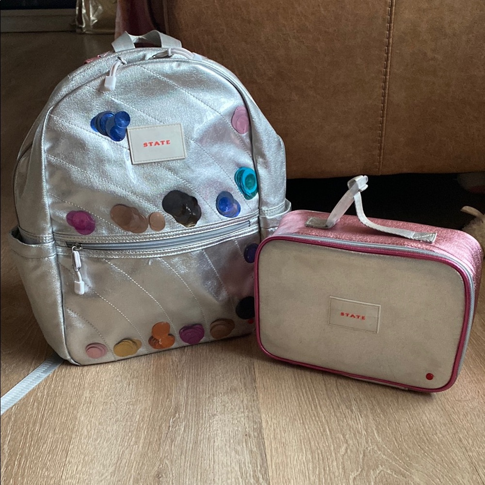 STATE Kids Silver and Pink Backpack Set